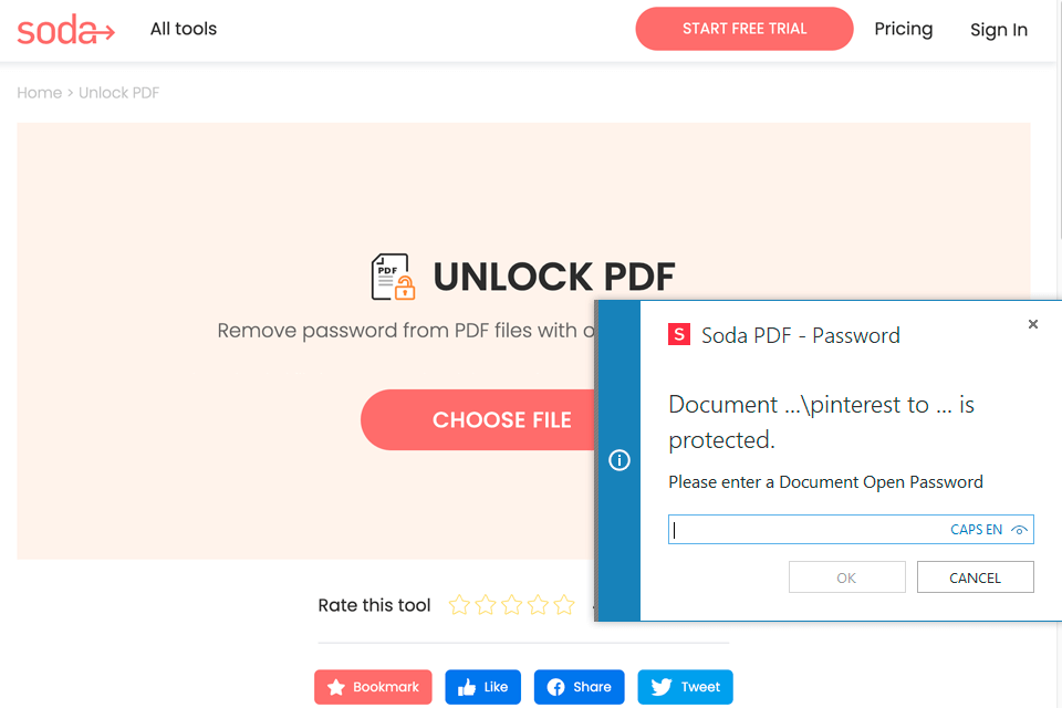 soda free pdf unlocker interface