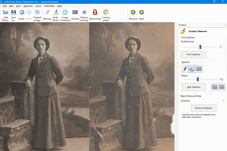 softorbits photo retoucher photo restoration software interface