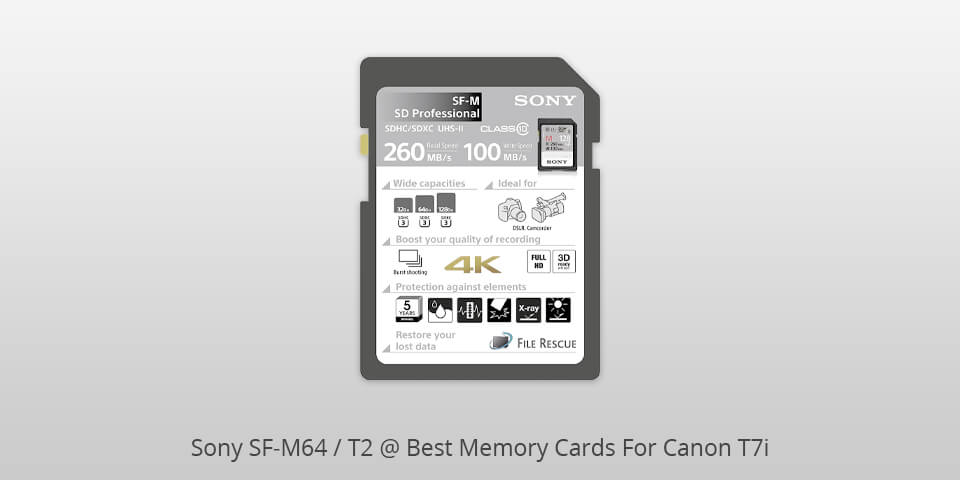 sony sf-m64 / t2 memory card for canon rebel t7i