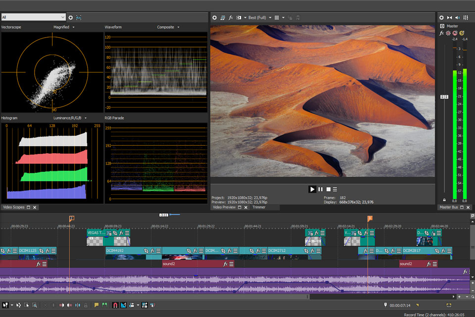 sony vegas pro 4k video editing software interface
