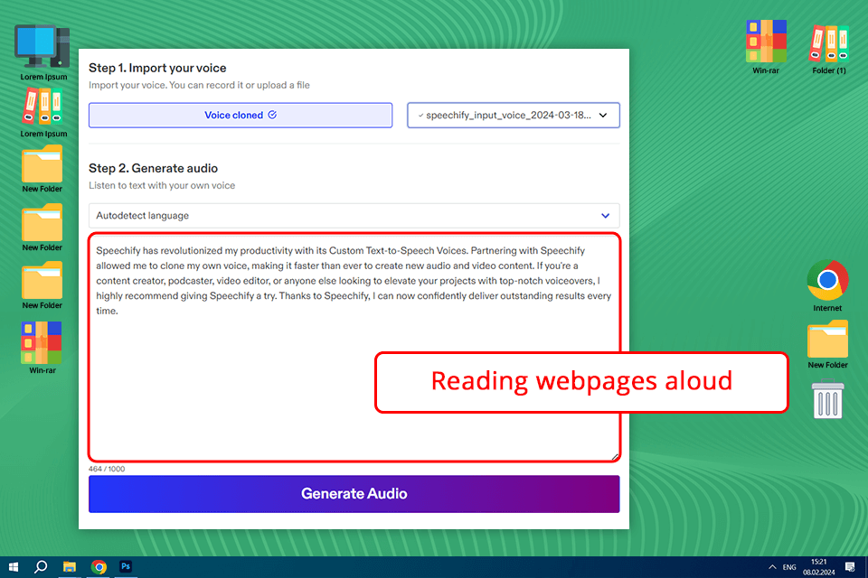 speechify voice cloning software interface