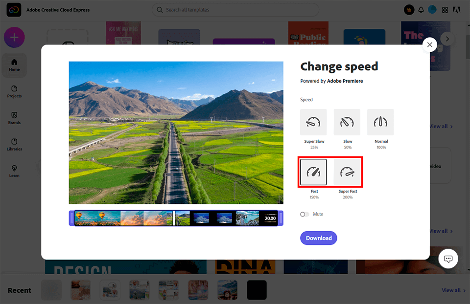تسريع الفيديو في Adobe Express