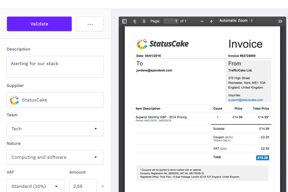 spendesk invoice management options