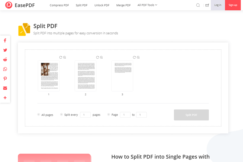 split pdf files with easepdf online
