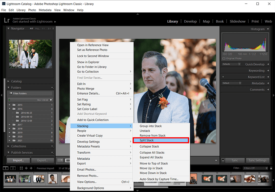 split stack photos in lightroom