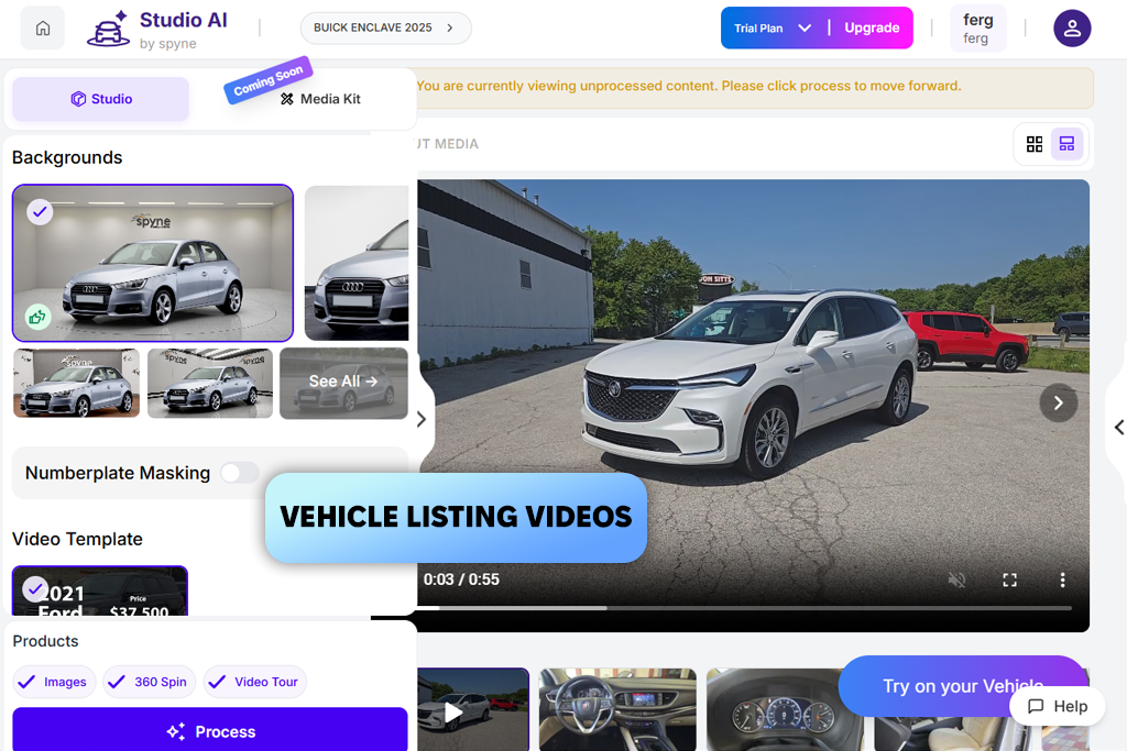 spyne ai car video generator