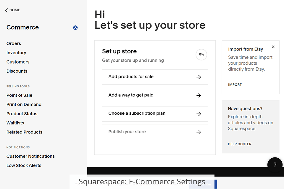 إعداد التجارة الإلكترونية Squarespace
