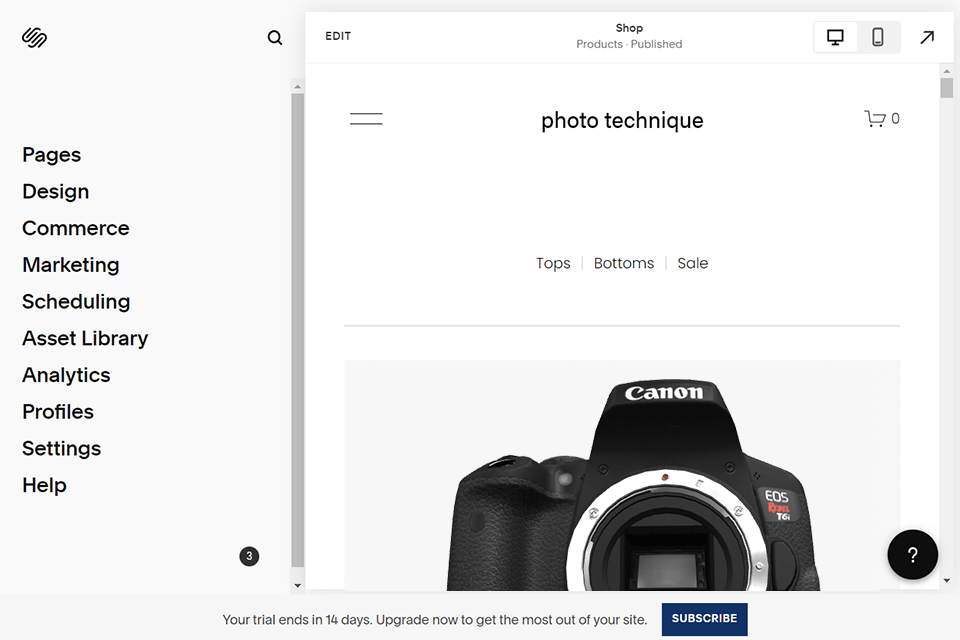 squarespace to help start an online gear store