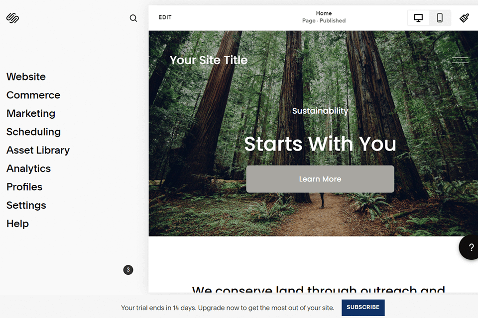squarespace website hosting for photographers interface