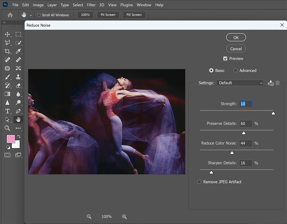 stage photography noise reduction