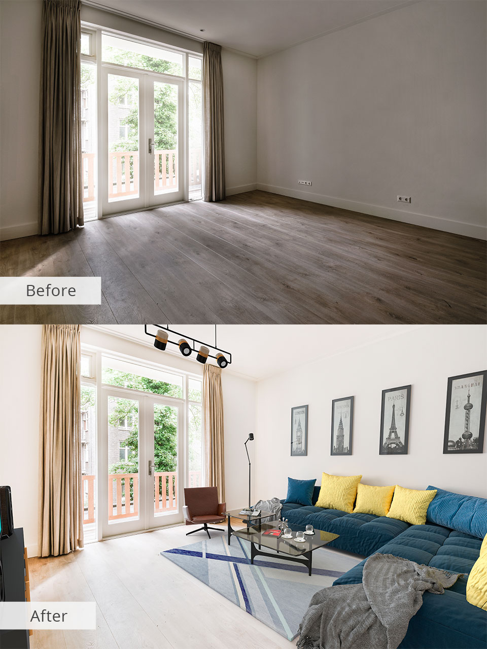 staged homes before and after photos with natural lighting