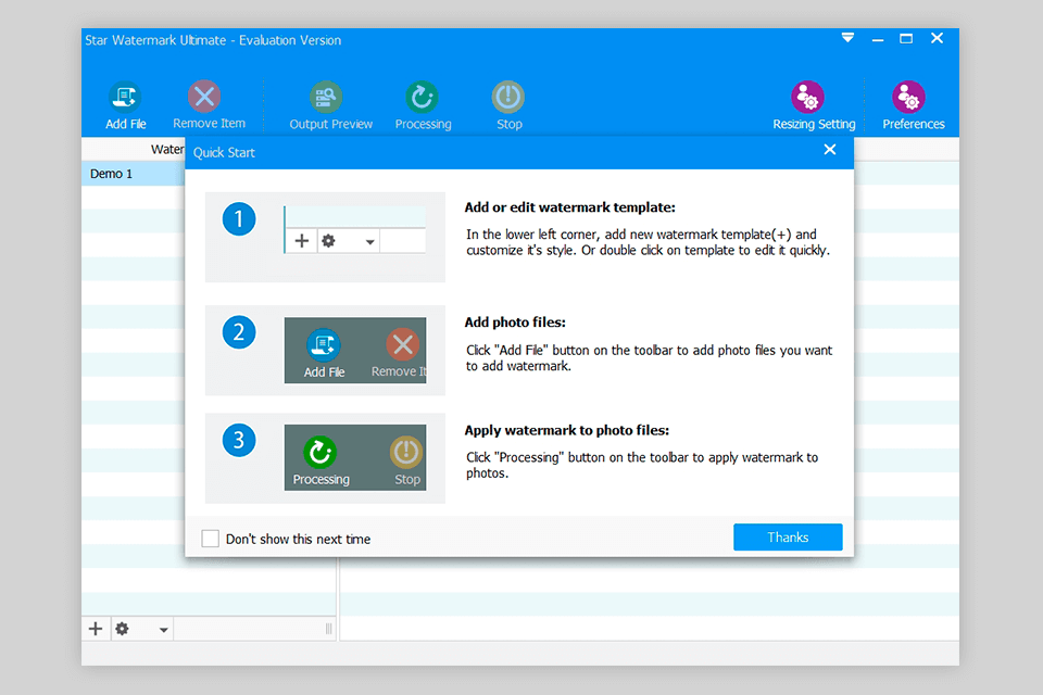 star watermark software welcome menu