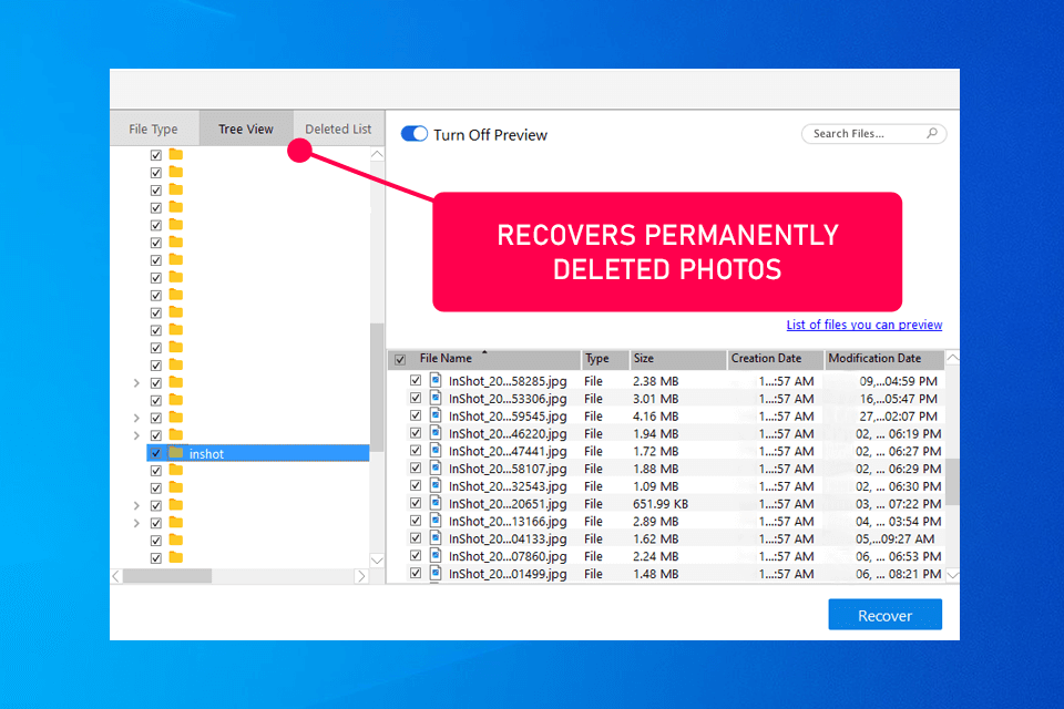 stellar photo recovery interface