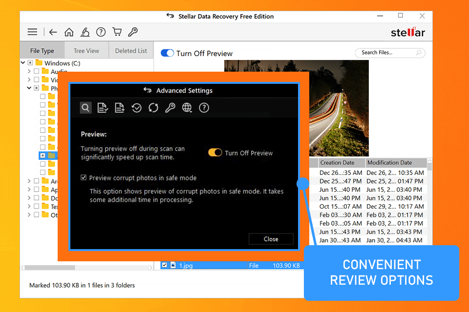 stellar photo recovery interface