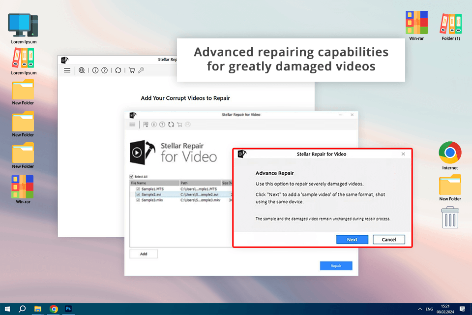 stellar video repair interface