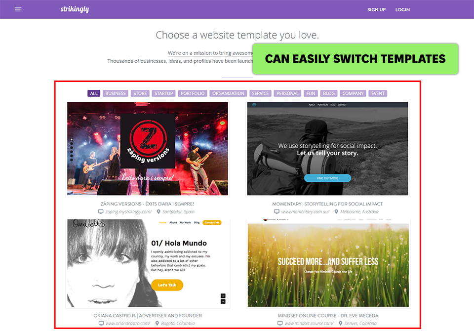 strikingly squarespace alternative interface