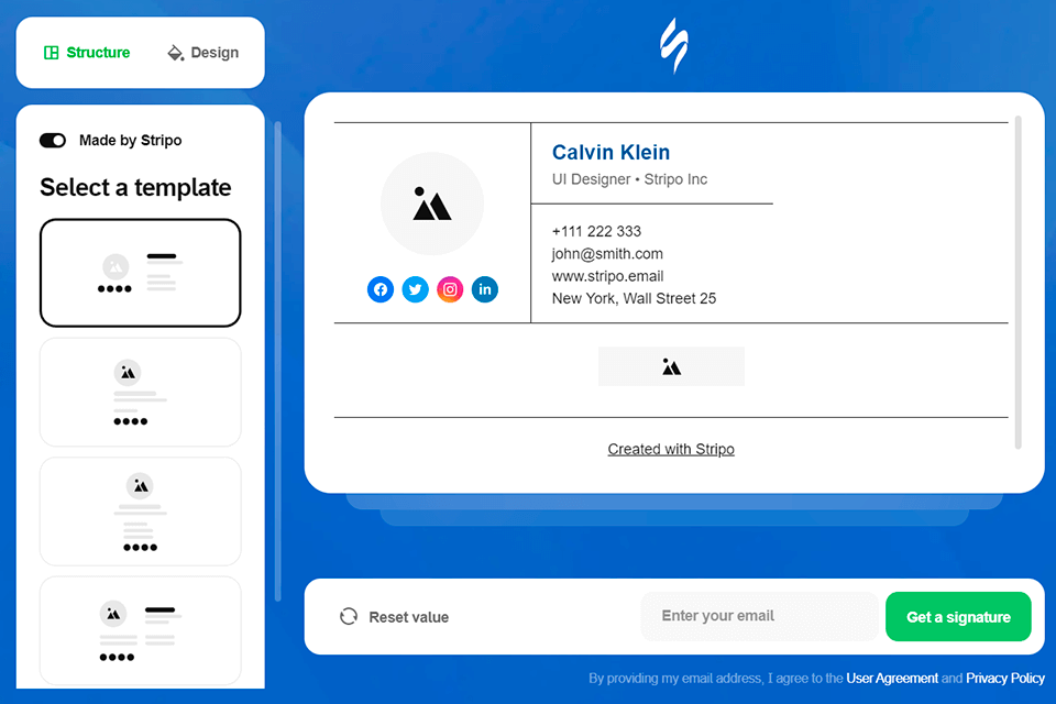 stripo email signature generators interface
