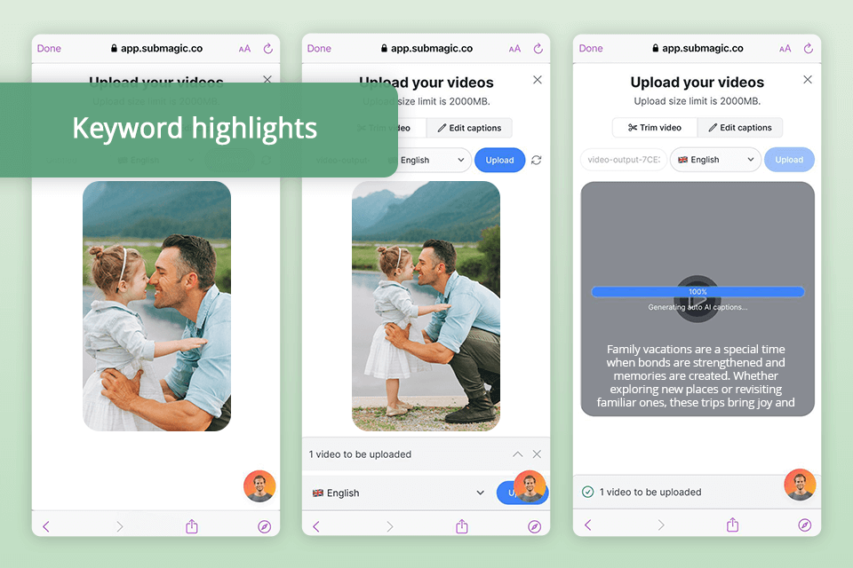 submatic app for video captions interface