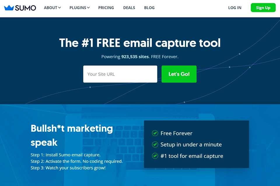 sumo email capture tool interface