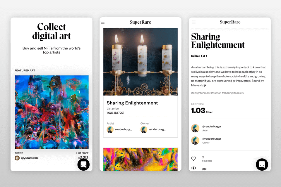 superrare nft app interface