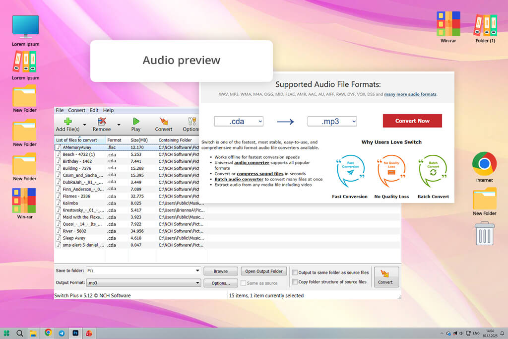 switch nch software cda to mp3 converter interface