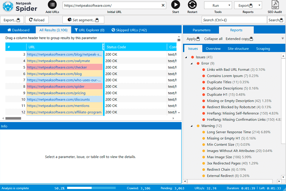 table netpeak spider software review