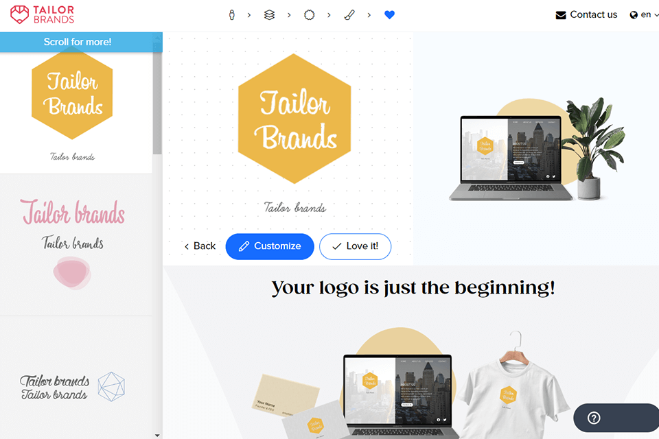 tailor brands ai logo generator interface