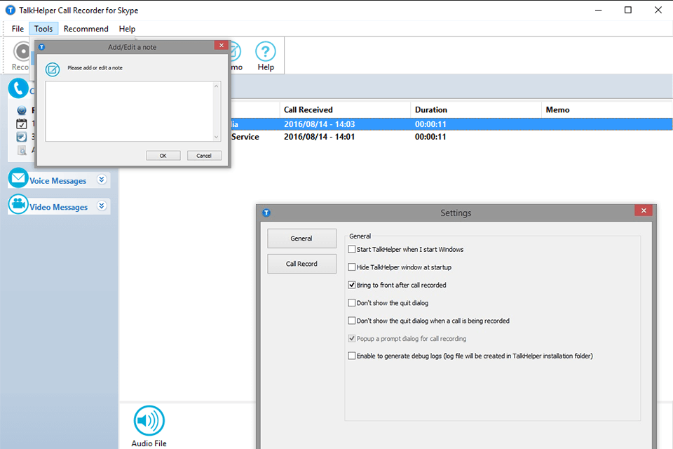 talkhelper skype call recorder interface