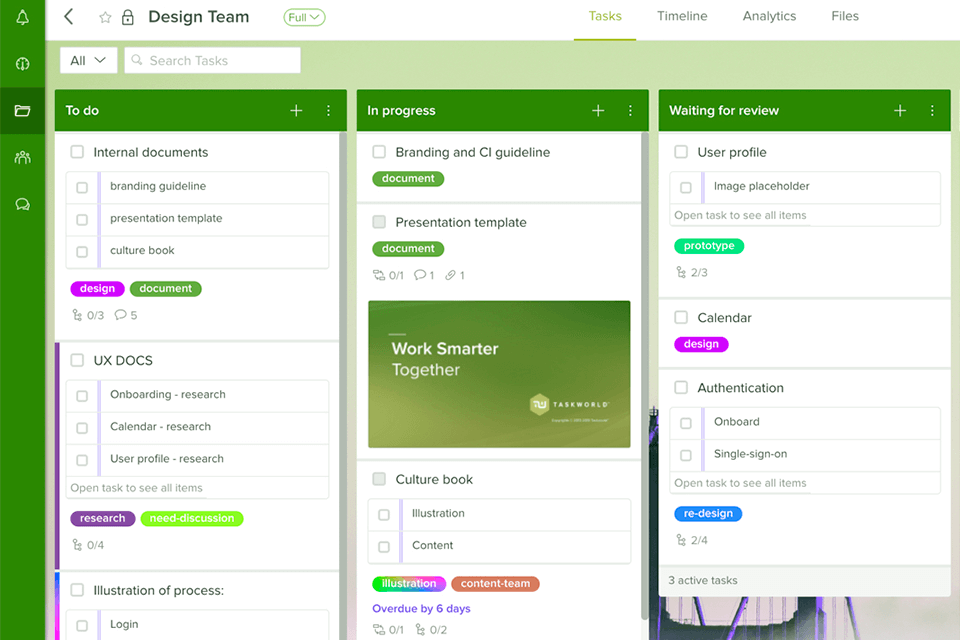 taskworld kanban software interface