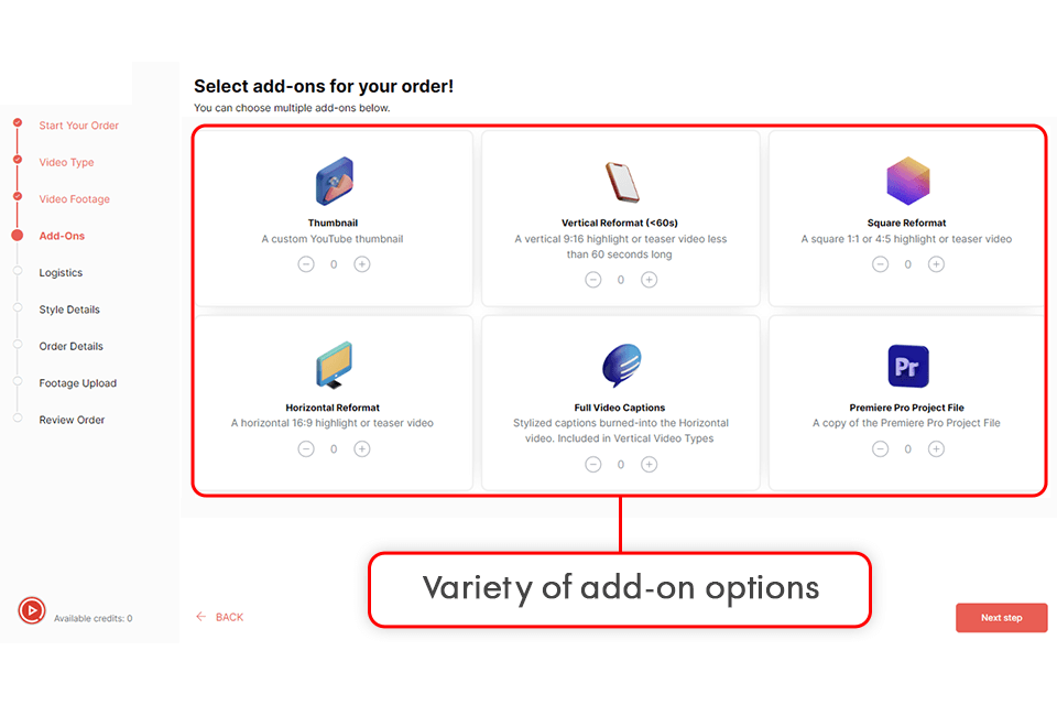 tasty edits add-on options