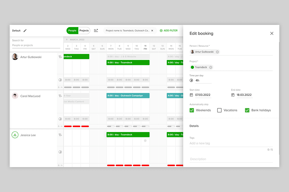 teamdeck time tracking options
