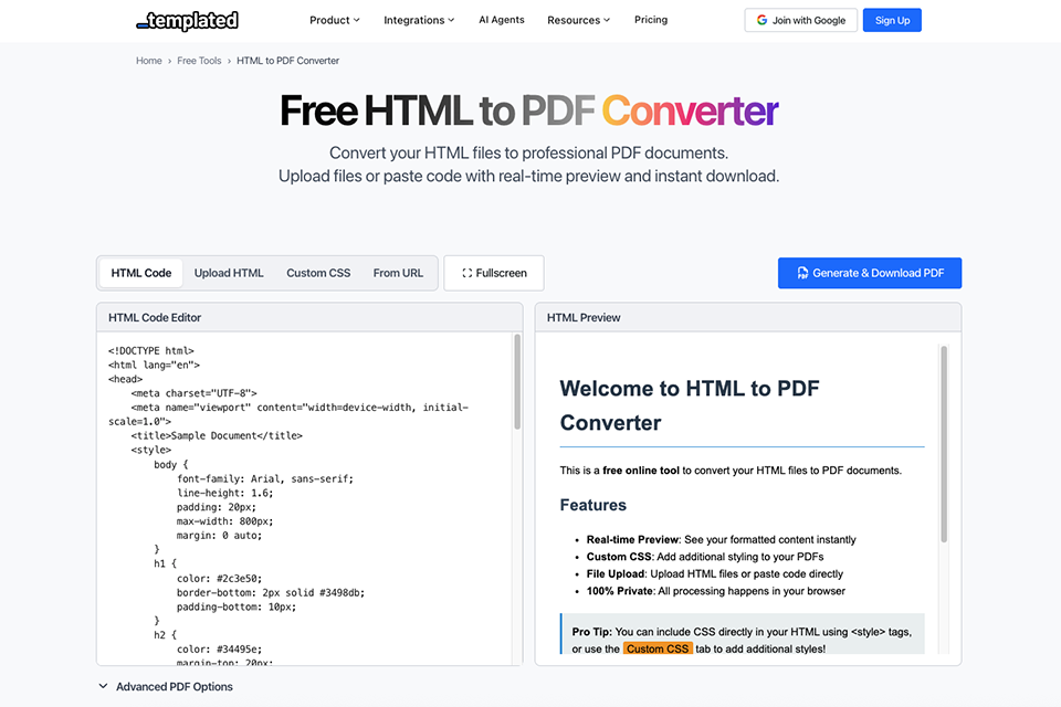 templated io website to pdf converter