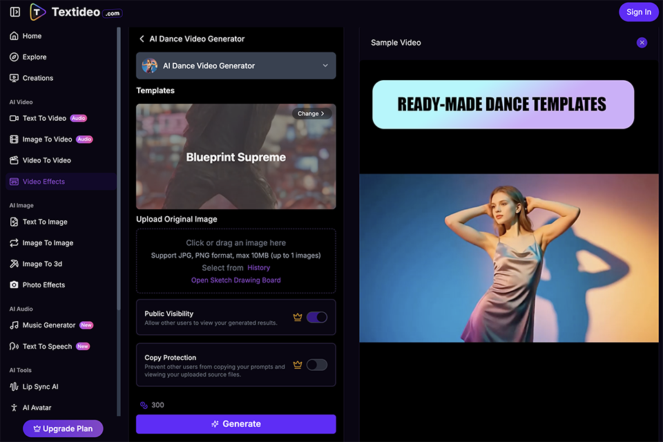 textideo ai dance generator