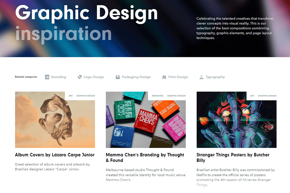 واجهة مدونة التصميم الرسومي inspiration grid