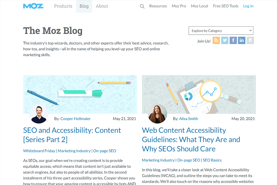 moz dijital pazarlama blog arayüzü