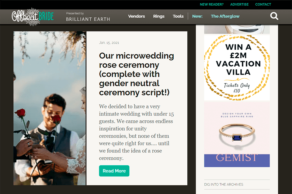 the offbeat bride wedding blog interface