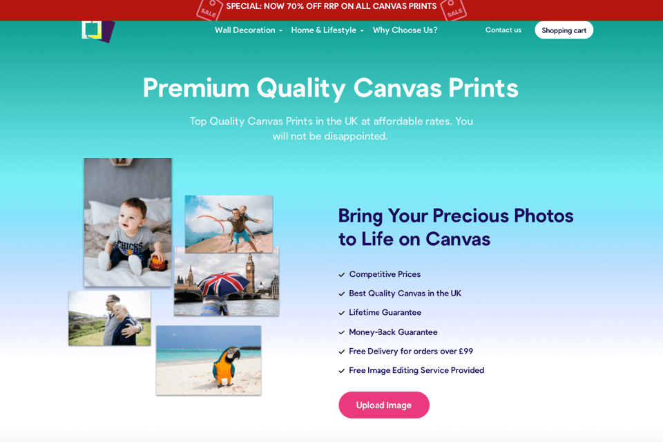 thecanvasprints canvas printing service interface