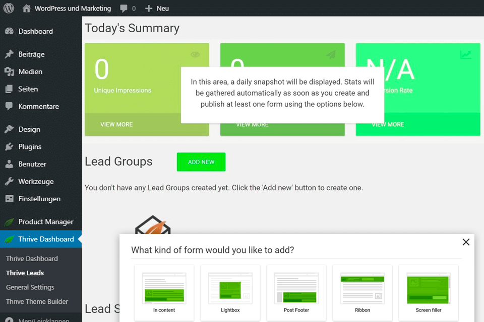 thrive leads wordpress email marketing plugin interface