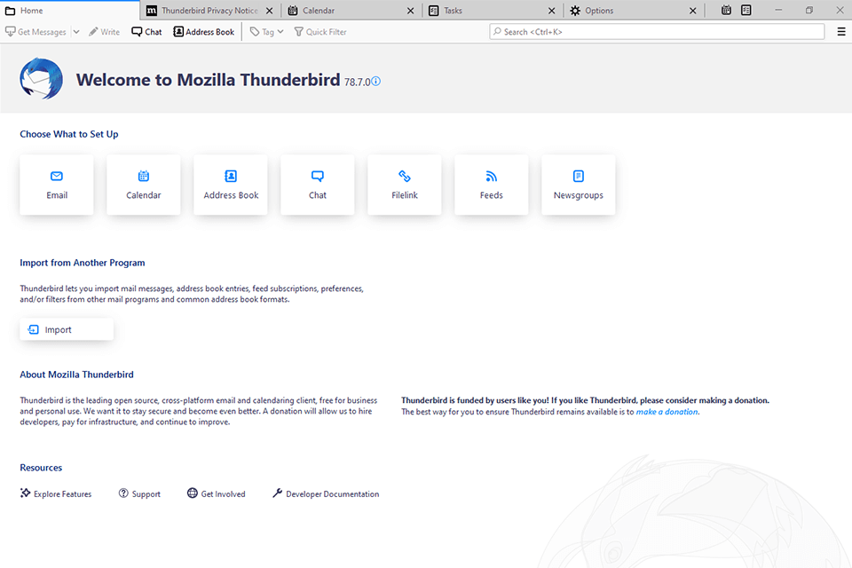 Thunderbird واجهة البرنامج مفتوحة المصدر