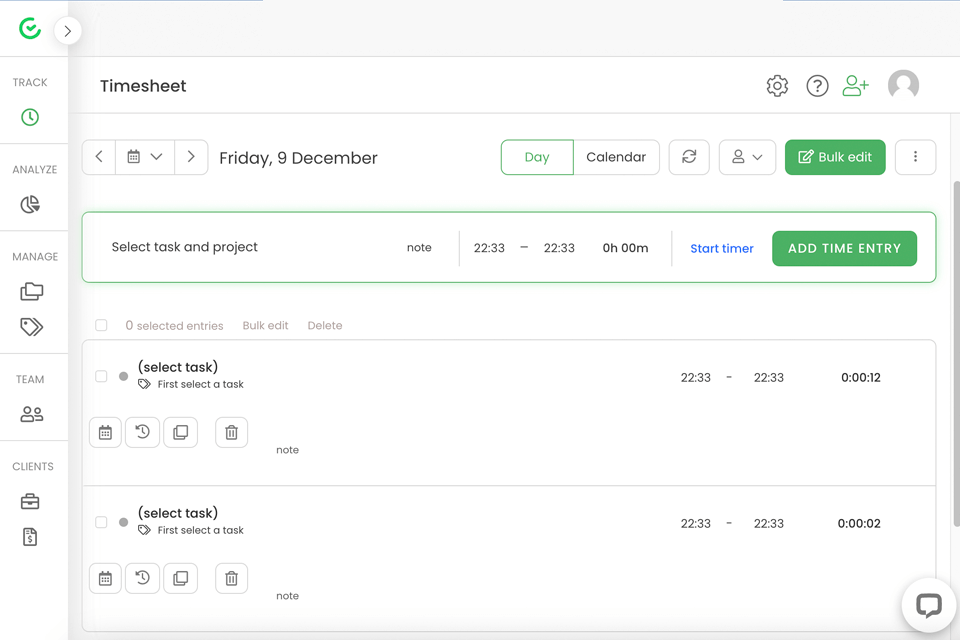 timecamp user interface