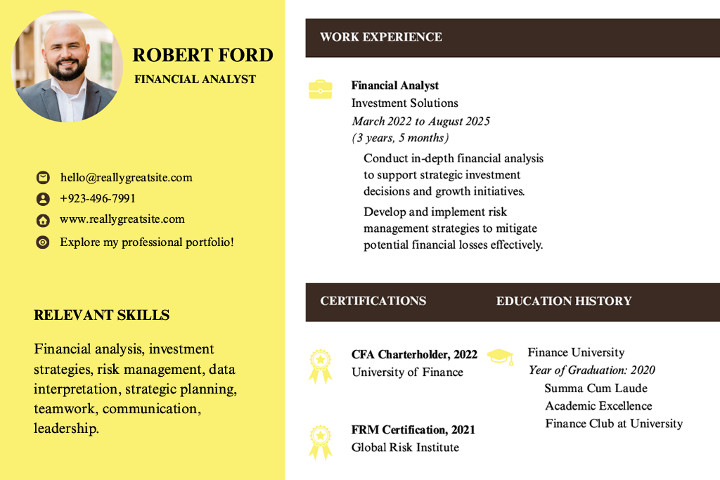 times new roman financial resume font