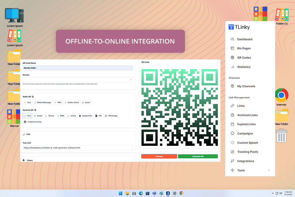 tlinky dynamic qr code generator interface