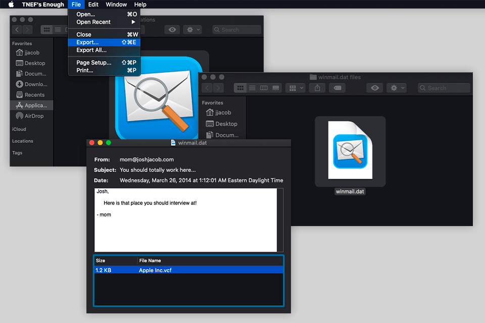 tnef s enough download interface
