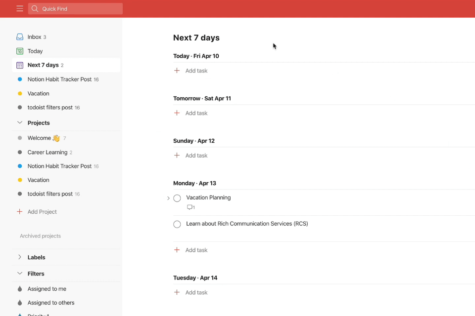 todoist free task management software interface