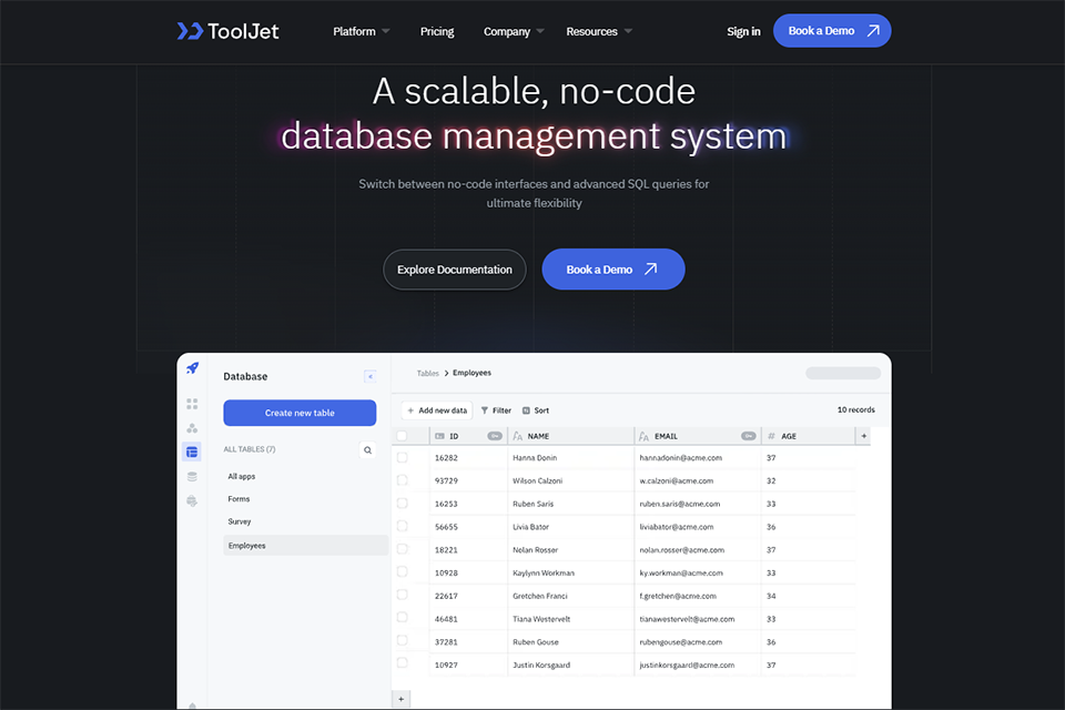 tooljet ai data management platform