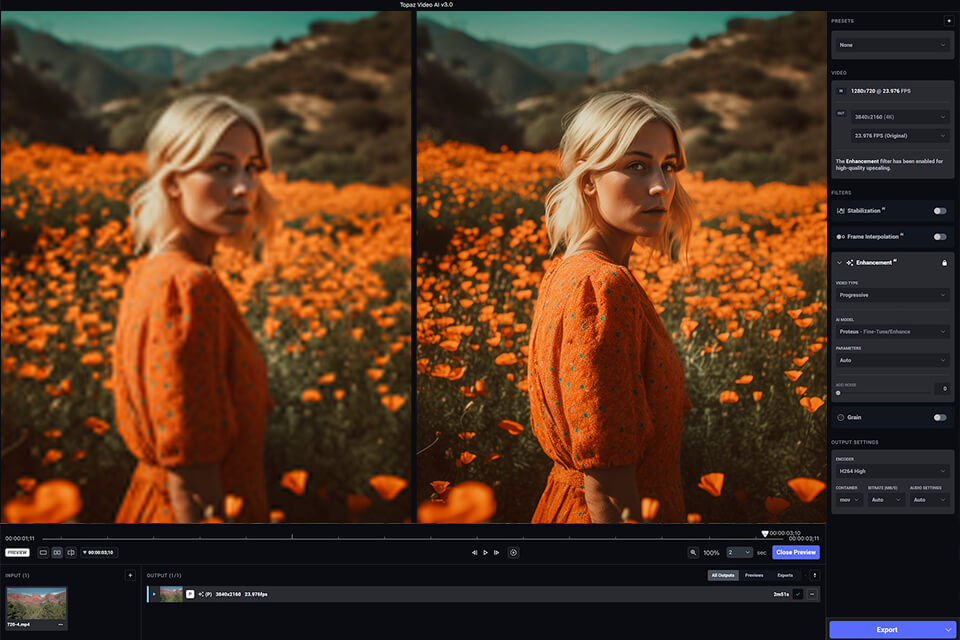 topaz video ai video upscaler interface