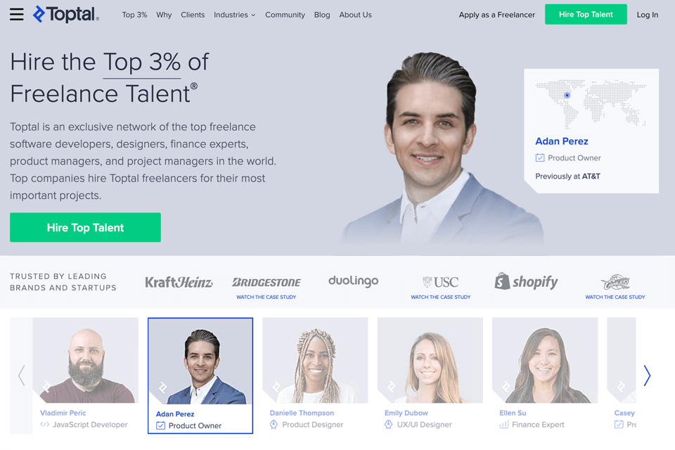 toptal recruiting company interface