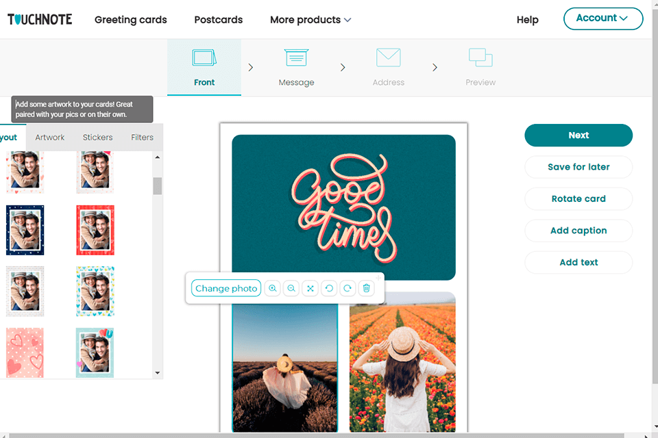 واجهة التطبيق صانع دعوة touchnote