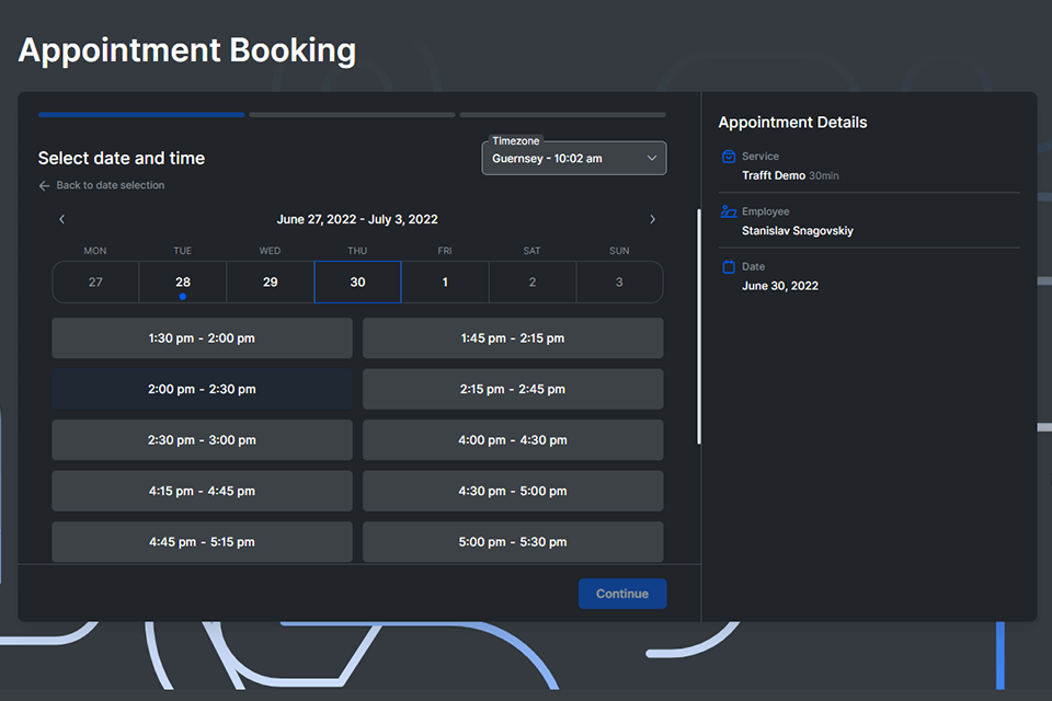 trafft restaurant schedule software interface