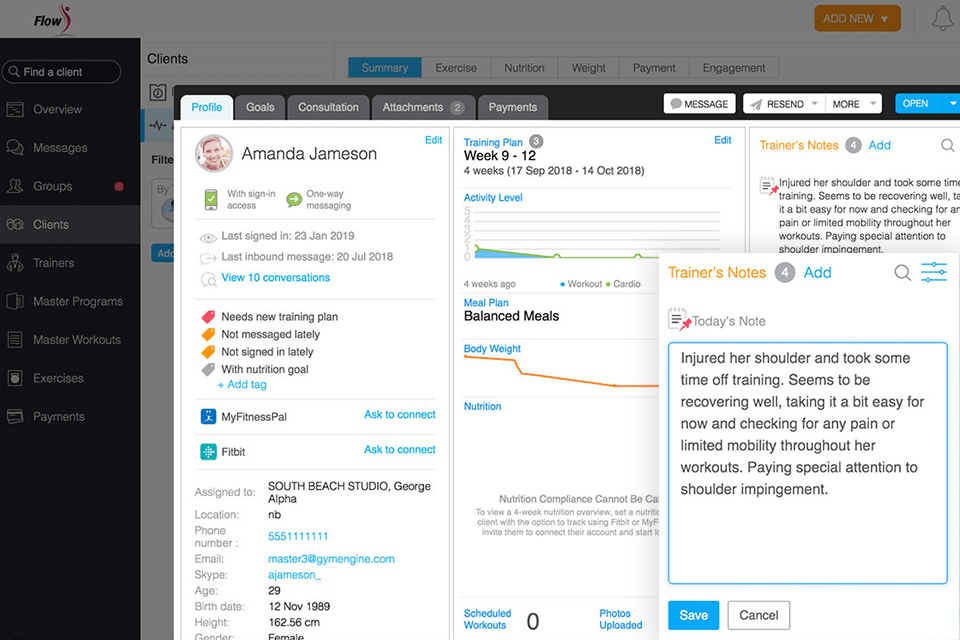 trainerize personal trainer software interface